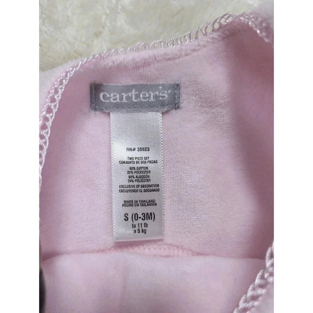 Vintage Y2K Carter's Pink Velour Romper 0-3M Baby Girl Floral I Love You